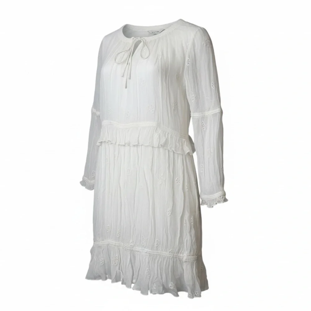 Diane Von Furstenberg White Edlyn Eyelet Peasant Dress Sz 2 Boho Chiffon Mini - Picture 2 of 8